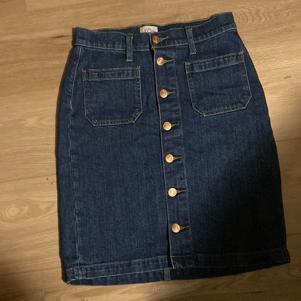 J Crew Denim button up skirt size 24 front pockets